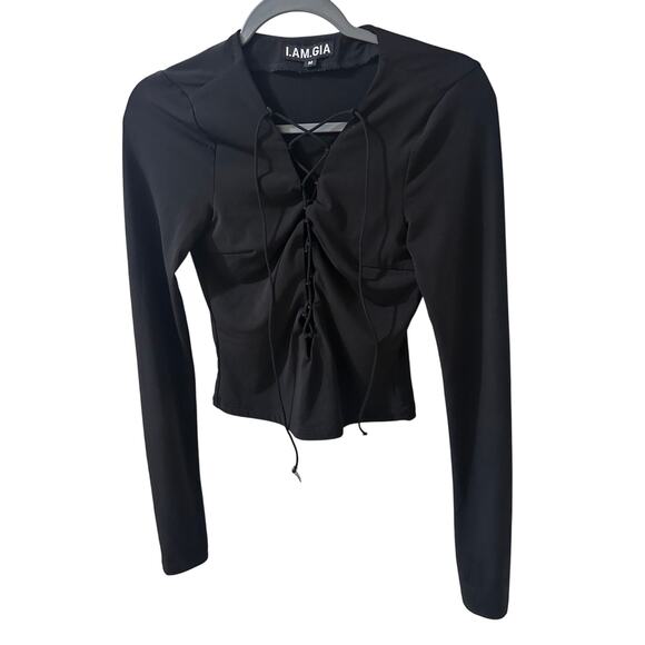 I.AM.GIA Sapphira Lace-Up Top Long Sleeve Y2K 90s It Girl Black, size M - Picture 1 of 10